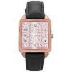 A Pink And White Striped Background Rose Gold Leather Watch  Front