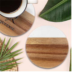 A White Background With A Brown Pattern On It Marble Wood Coaster (round)