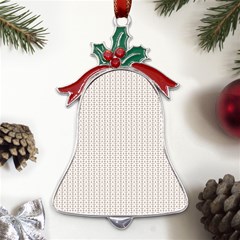 A White Background With A Brown Pattern On It Metal Holly Leaf Bell Ornament