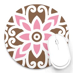 A Pink Flower On A Brown Background Round Mousepad by catchydesignhill