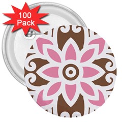 A Pink Flower On A Brown Background 3  Buttons (100 Pack) 