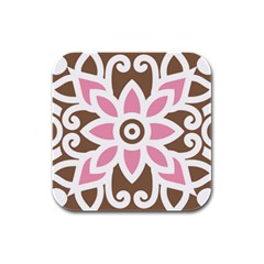 A Pink Flower On A Brown Background Rubber Square Coaster (4 Pack)