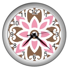 A Pink Flower On A Brown Background Wall Clock (silver)