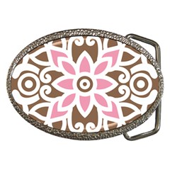 A Pink Flower On A Brown Background Belt Buckles