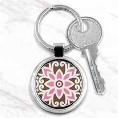 A Pink Flower On A Brown Background Key Chain (round) by catchydesignhill