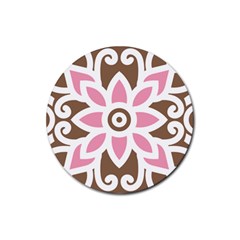 A Pink Flower On A Brown Background Rubber Round Coaster (4 Pack)