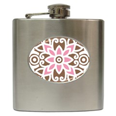 A Pink Flower On A Brown Background Hip Flask (6 Oz)