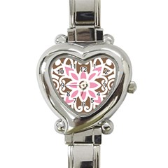 A Pink Flower On A Brown Background Heart Italian Charm Watch