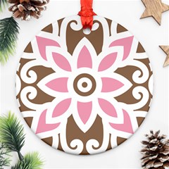 A Pink Flower On A Brown Background Round Ornament (two Sides)