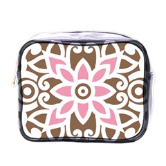 A Pink Flower On A Brown Background Mini Toiletries Bag (one Side)