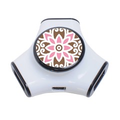 A Pink Flower On A Brown Background 3-port Usb Hub