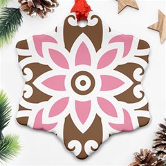 A Pink Flower On A Brown Background Snowflake Ornament (two Sides) by catchydesignhill