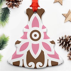 A Pink Flower On A Brown Background Christmas Tree Ornament (two Sides)