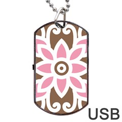 A Pink Flower On A Brown Background Dog Tag Usb Flash (one Side)