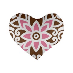 A Pink Flower On A Brown Background Standard 16  Premium Heart Shape Cushions