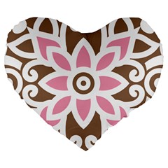 A Pink Flower On A Brown Background Large 19  Premium Heart Shape Cushions