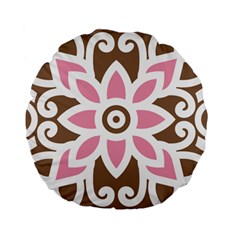 A Pink Flower On A Brown Background Standard 15  Premium Flano Round Cushions