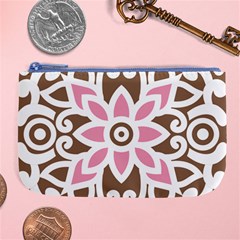 A Pink Flower On A Brown Background Large Coin Purse