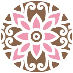 A Pink Flower On A Brown Background Wooden Puzzle Round