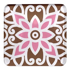 A Pink Flower On A Brown Background Square Glass Fridge Magnet (4 Pack)