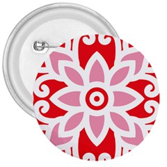 A Red And White Pattern With A Flower On It 3  Buttons