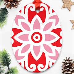 A Red And White Pattern With A Flower On It Ornament (oval)