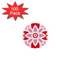 A Red And White Pattern With A Flower On It 1  Mini Buttons (100 Pack) 