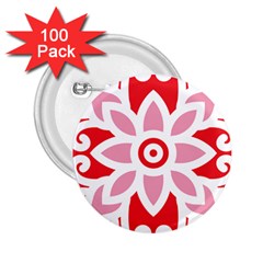 A Red And White Pattern With A Flower On It 2 25  Buttons (100 Pack) 