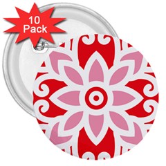 A Red And White Pattern With A Flower On It 3  Buttons (10 Pack) 