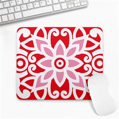 A Red And White Pattern With A Flower On It Large Mousepad