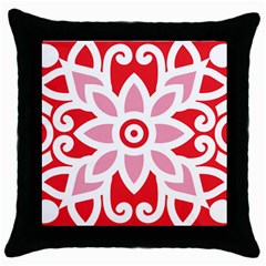 A Red And White Pattern With A Flower On It Throw Pillow Case (black)