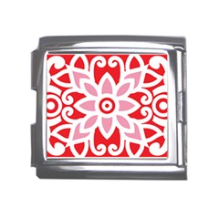 A Red And White Pattern With A Flower On It Mega Link Italian Charm (18mm)