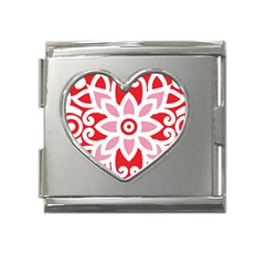 A Red And White Pattern With A Flower On It Mega Link Heart Italian Charm (18mm)