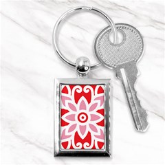 A Red And White Pattern With A Flower On It Key Chain (rectangle)