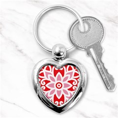 A Red And White Pattern With A Flower On It Key Chain (heart) by catchydesignhill