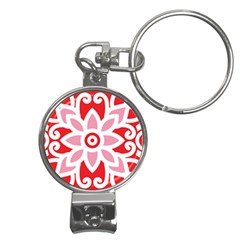 A Red And White Pattern With A Flower On It Nail Clippers Key Chain