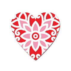 A Red And White Pattern With A Flower On It Heart Magnet