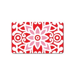 A Red And White Pattern With A Flower On It Magnet (name Card)