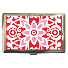 A Red And White Pattern With A Flower On It Cigarette Money Case