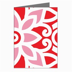 A Red And White Pattern With A Flower On It Greeting Cards (pkg Of 8)