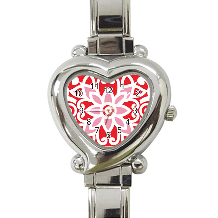 A Red And White Pattern With A Flower On It Heart Italian Charm Watch