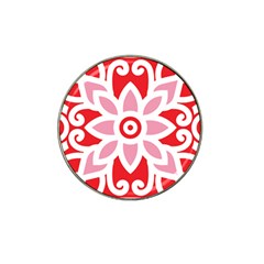 A Red And White Pattern With A Flower On It Hat Clip Ball Marker