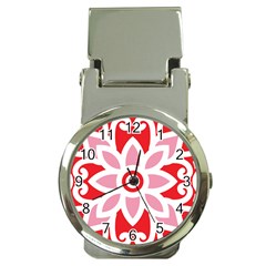 A Red And White Pattern With A Flower On It Money Clip Watches by catchydesignhill