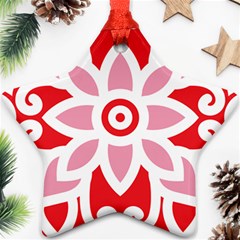 A Red And White Pattern With A Flower On It Star Ornament (two Sides)