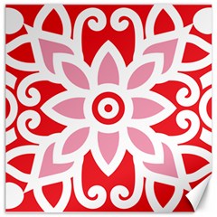 A Red And White Pattern With A Flower On It Canvas 16  X 16 