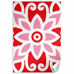 A Red And White Pattern With A Flower On It Canvas 24  X 36 