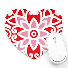 A Red And White Pattern With A Flower On It Heart Mousepad