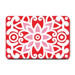 A Red And White Pattern With A Flower On It Small Doormat