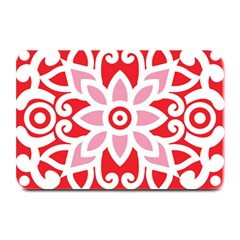 A Red And White Pattern With A Flower On It Plate Mats