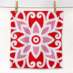 A Red And White Pattern With A Flower On It Face Towel